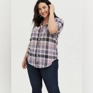 Torrid Pink and Gray Plaid Shirt